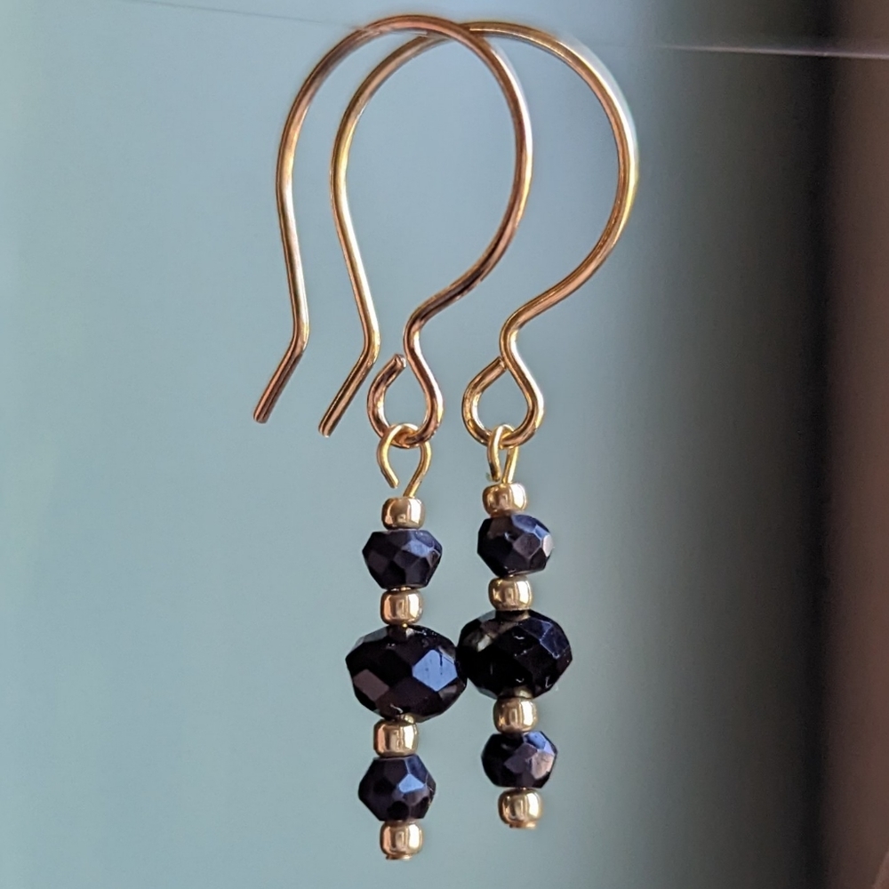 Black Spinel Gemstone and 14K Gold Filled Wire Earrings